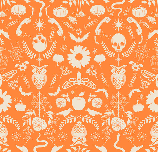 Ruby Star Society Good Spirits - Creepy Damask - Pumpkin