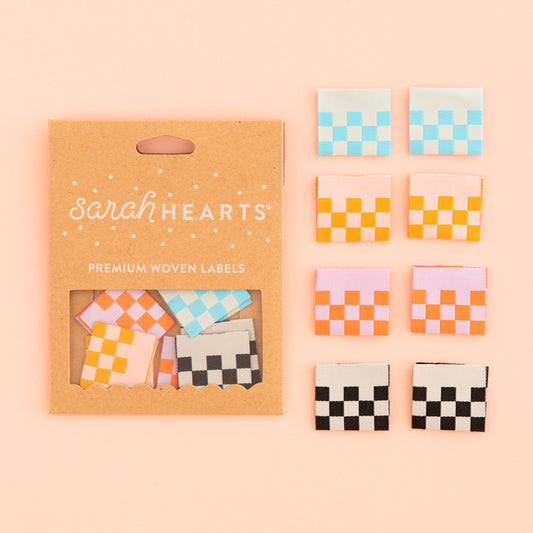 Sarah Hearts Sew In Labels - Checkerboard - 8 Pack