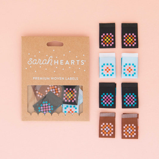 Sarah Hearts Sew In Labels - Granny Squares - 8 Pack