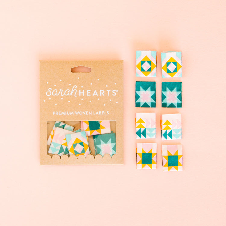 Sarah Hearts Sew In Labels - Quilt Block - 8 Pack