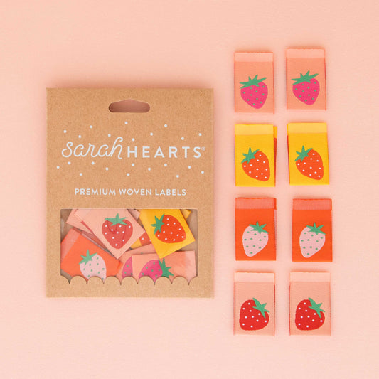 Sarah Hearts Sew In Labels - Strawberries - 8 Pack