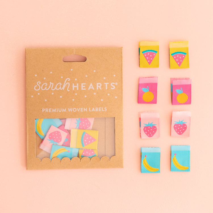 Sarah Hearts Sew In Labels - Summer Fruits - 8 Pack