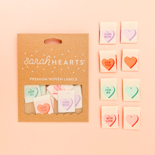 Sarah Hearts Sew In Labels - Love Hearts - 8 Pack