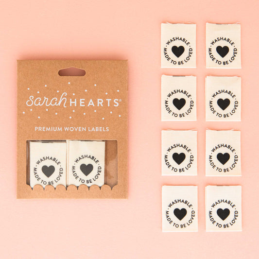 Sarah Hearts Sew In Labels - Made To Be Loved - 8 Pack